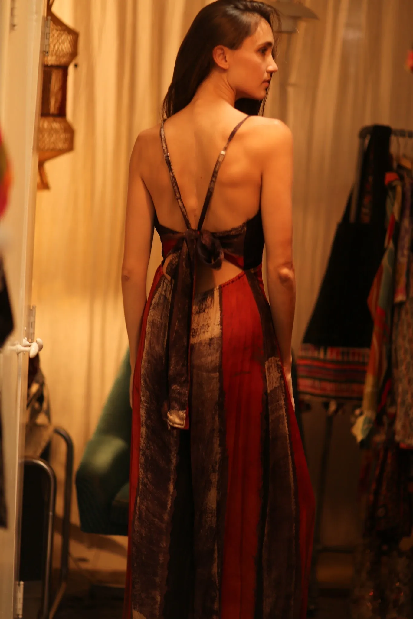 SILK JUMPSUIT NEIS RED BROWN STRIPE