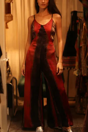 SILK JUMPSUIT NEIS RED BROWN STRIPE