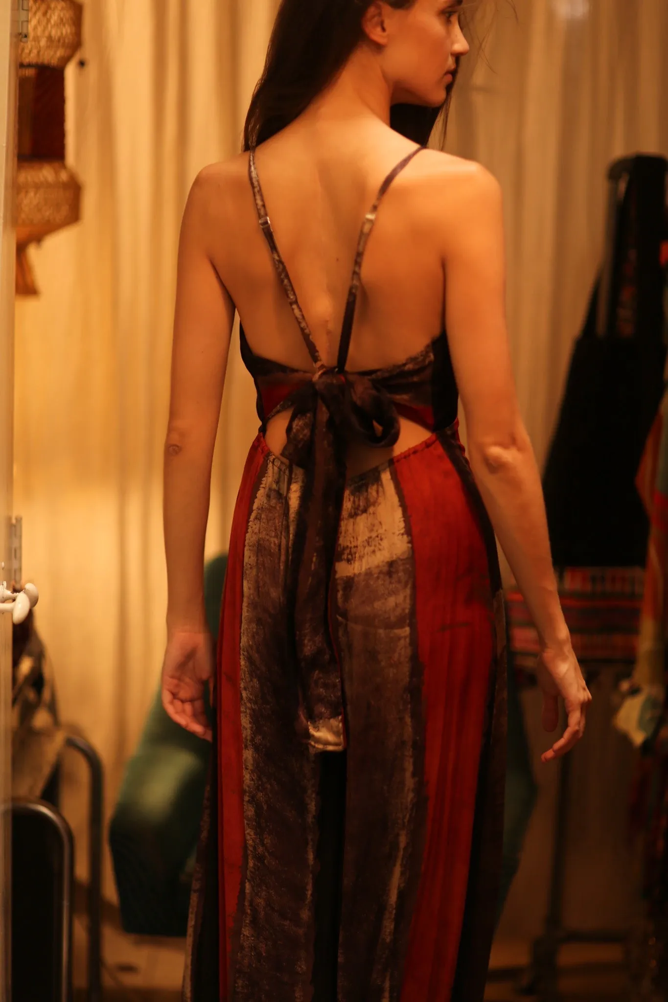 SILK JUMPSUIT NEIS RED BROWN STRIPE
