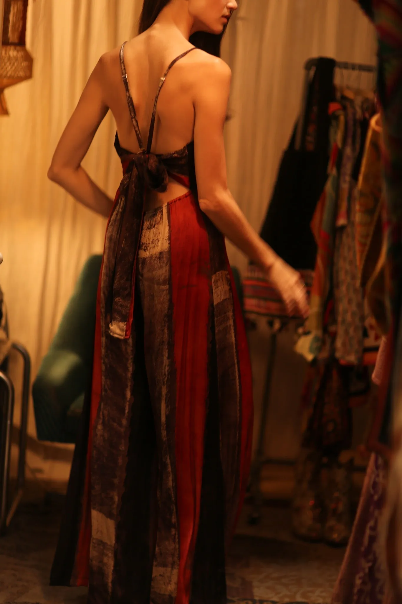 SILK JUMPSUIT NEIS RED BROWN STRIPE