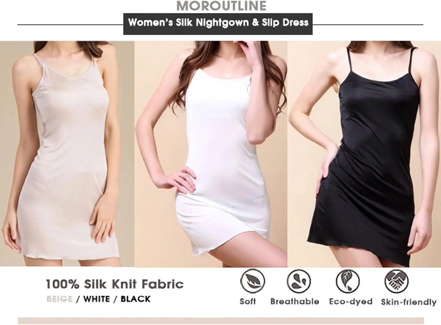 Silk Nighties for Women Adjustable Spaghetti Strap Cami Full Slip for Under Dress Chemise Nightgown