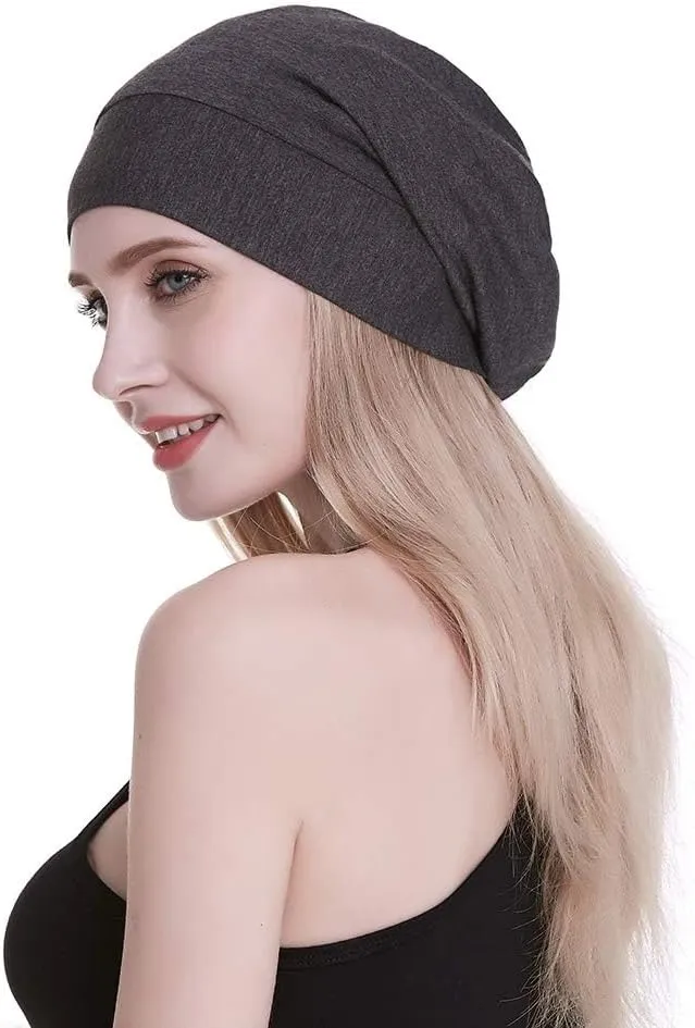 Silk Satin Lined Sleep Cap,Inner 19MM 100% Mulberry Silk Outer Viscose Nature Breathable for Hair