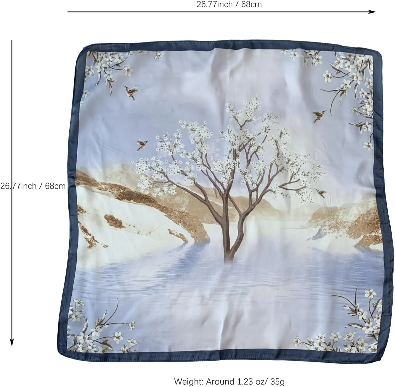 Silk Scarf for Women 27“x 27” Square Real Silk Feeling Hair Headscarf Neckerchief Breathable Lightweight