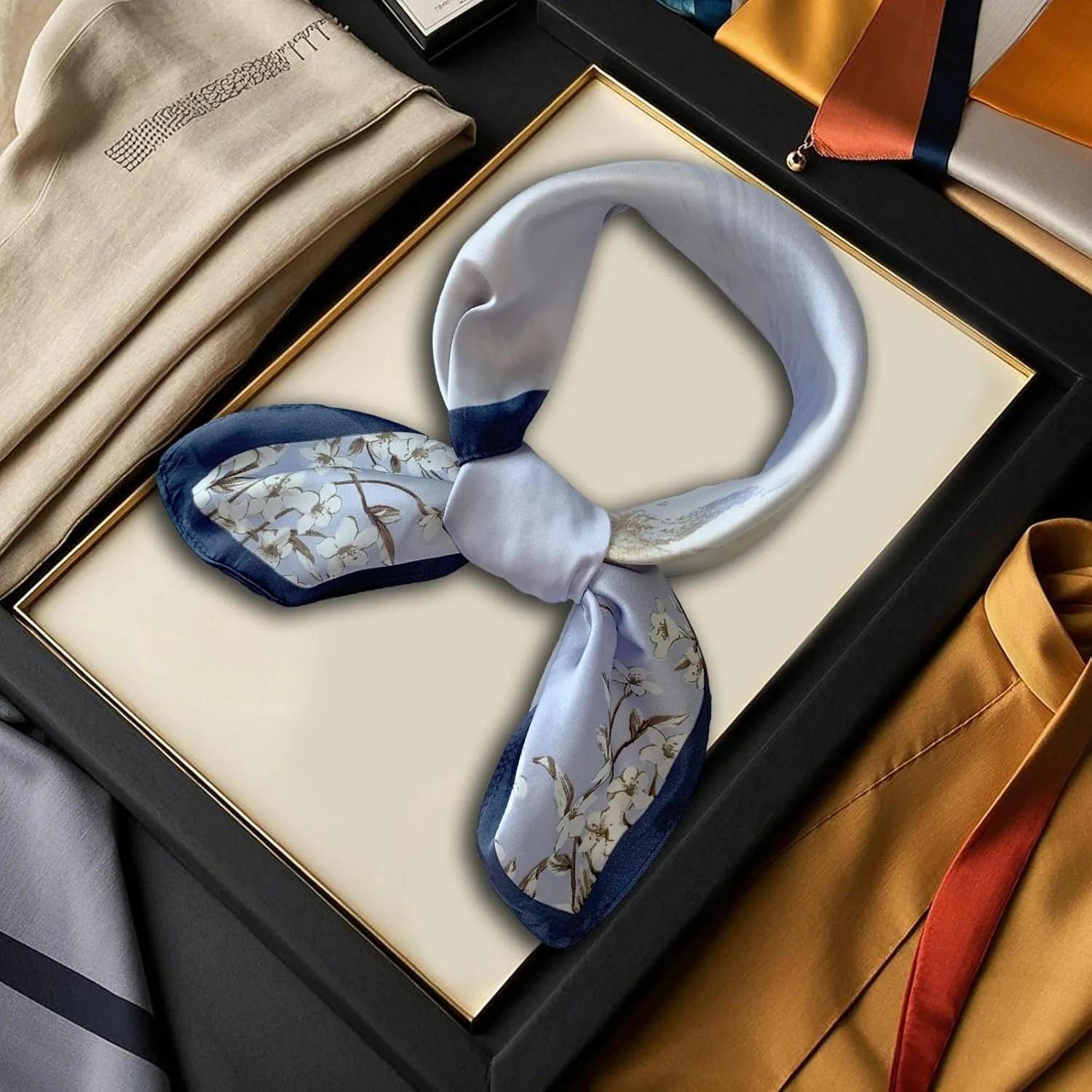 Silk Scarf for Women 27“x 27” Square Real Silk Feeling Hair Headscarf Neckerchief Breathable Lightweight