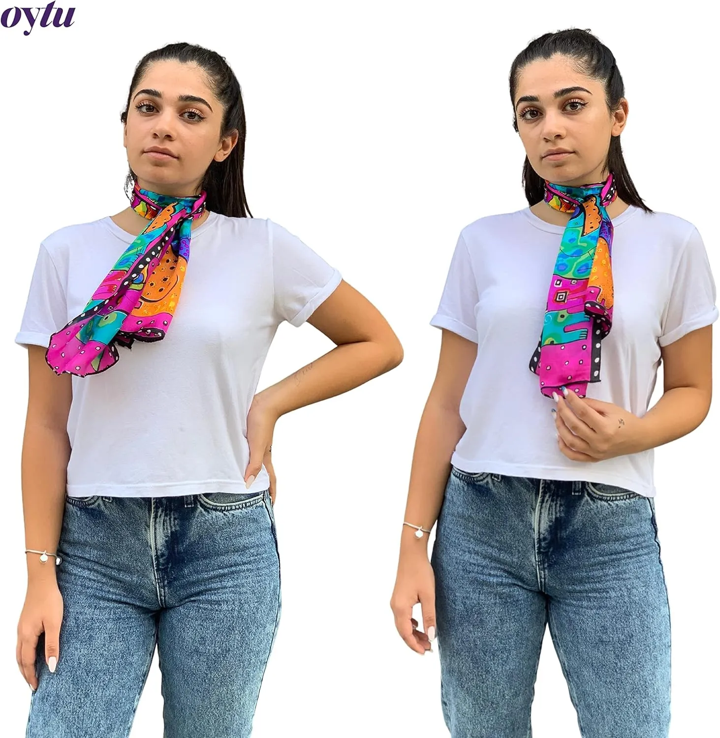 Silk Scarves Women's0 Mulberry Silk Scarves Pure Silk Long Cat Printed Scarf Head Scarf Headbands Scarves Art Print
