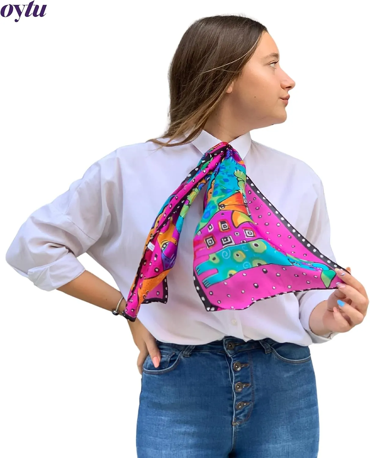 Silk Scarves Women's0 Mulberry Silk Scarves Pure Silk Long Cat Printed Scarf Head Scarf Headbands Scarves Art Print