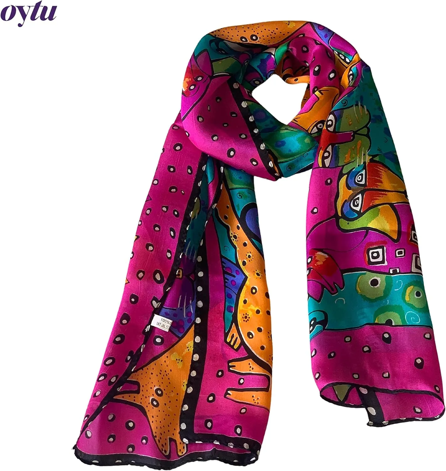Silk Scarves Women's0 Mulberry Silk Scarves Pure Silk Long Cat Printed Scarf Head Scarf Headbands Scarves Art Print