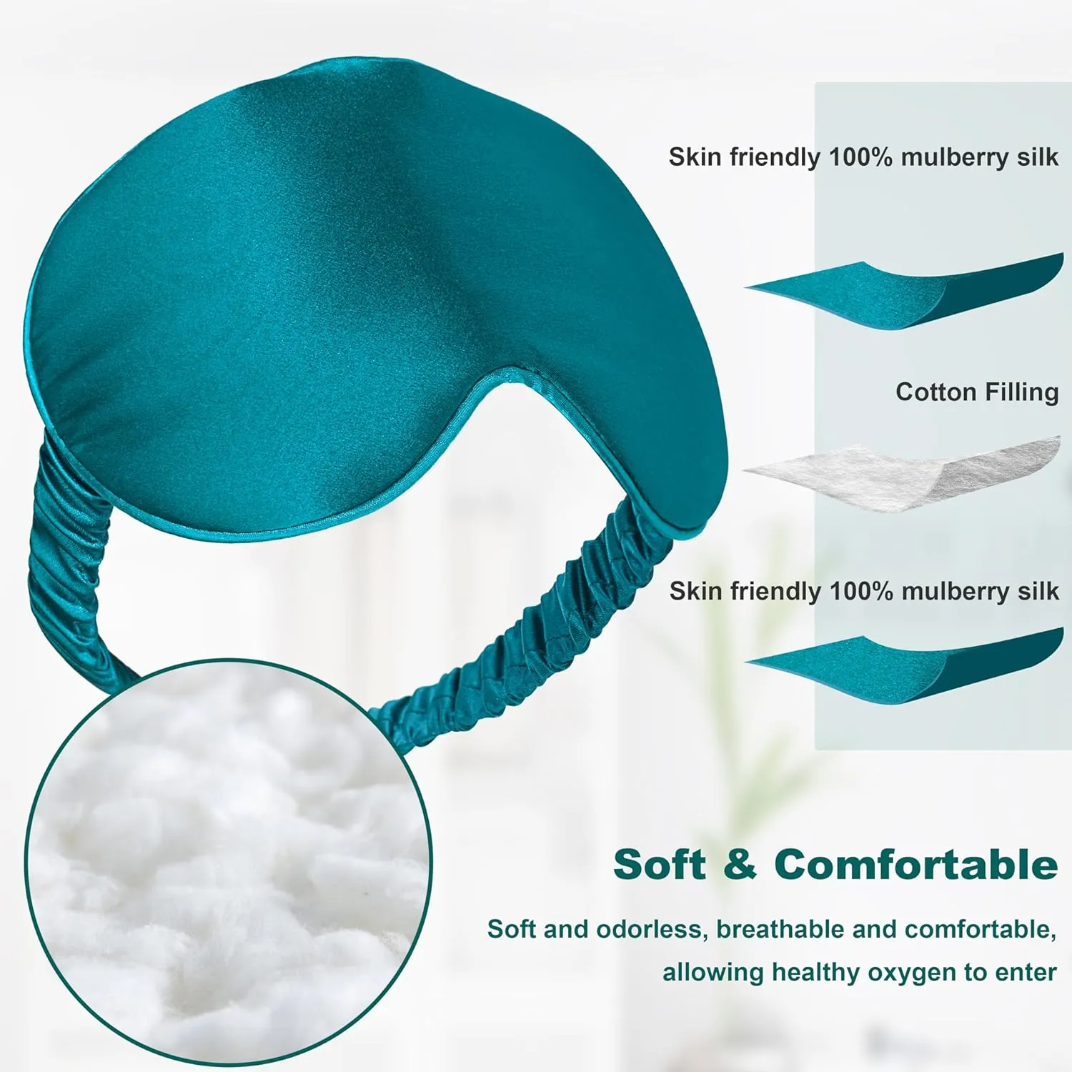 Silk Sleep Mask by ANNIKA SILK™ - 6A Grade 22 Momme 100% Mulberry Eye Mask for Sleeping with Adjustable Strap, Lightweight Blindfold for Shift Work, Travel and Night Sleep (Peacock Blue)