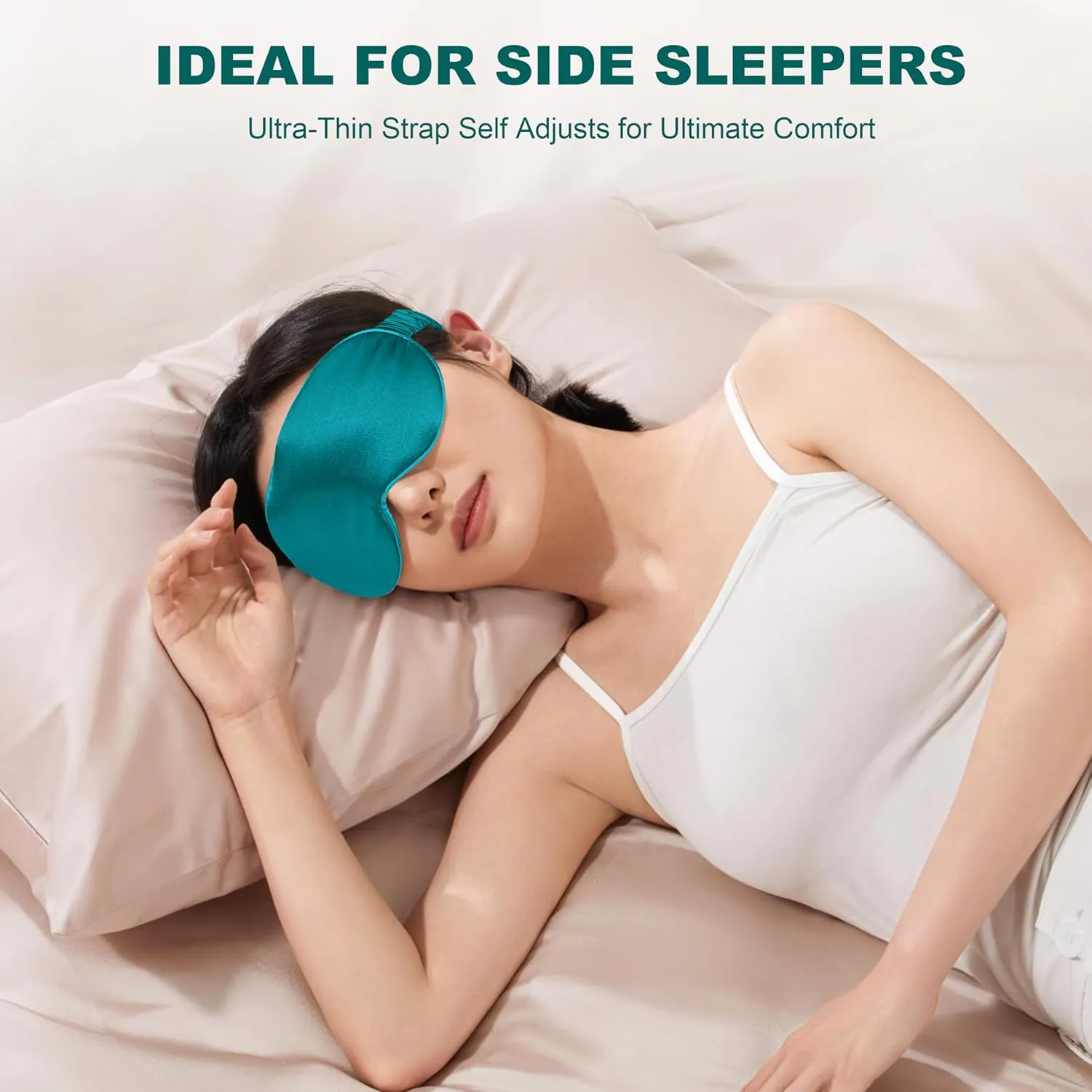 Silk Sleep Mask by ANNIKA SILK™ - 6A Grade 22 Momme 100% Mulberry Eye Mask for Sleeping with Adjustable Strap, Lightweight Blindfold for Shift Work, Travel and Night Sleep (Peacock Blue)