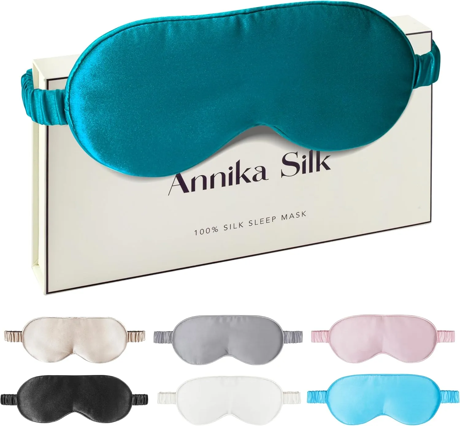 Silk Sleep Mask by ANNIKA SILK™ - 6A Grade 22 Momme 100% Mulberry Eye Mask for Sleeping with Adjustable Strap, Lightweight Blindfold for Shift Work, Travel and Night Sleep (Peacock Blue)