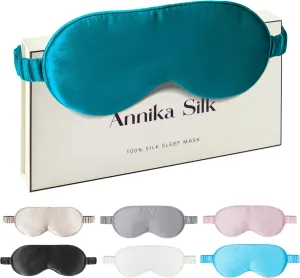 Silk Sleep Mask by ANNIKA SILK™ - 6A Grade 22 Momme 100% Mulberry Eye Mask for Sleeping with Adjustable Strap, Lightweight Blindfold for Shift Work, Travel and Night Sleep (Peacock Blue)