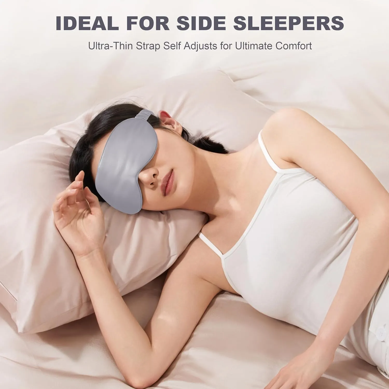 Silk Sleep Mask by ANNIKA SILK™ - 6A Grade 22 Momme 100% Mulberry Eye Mask for Sleeping with Adjustable Strap, Lightweight Silk Eye Mask for Shift Work, Travel and Night Sleep (Silver)