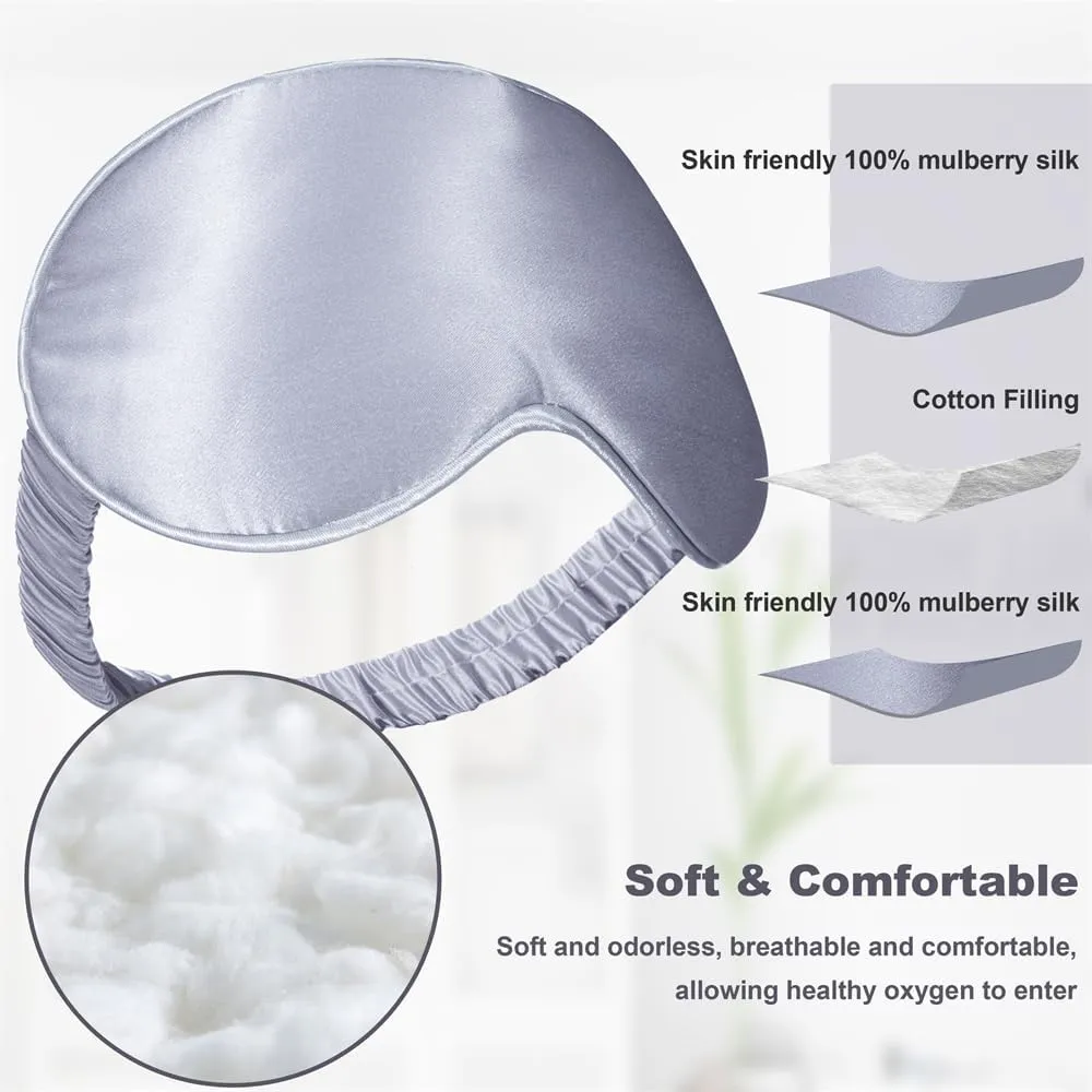 Silk Sleep Mask by ANNIKA SILK™ - 6A Grade 22 Momme 100% Mulberry Eye Mask for Sleeping with Adjustable Strap, Lightweight Silk Eye Mask for Shift Work, Travel and Night Sleep (Silver)