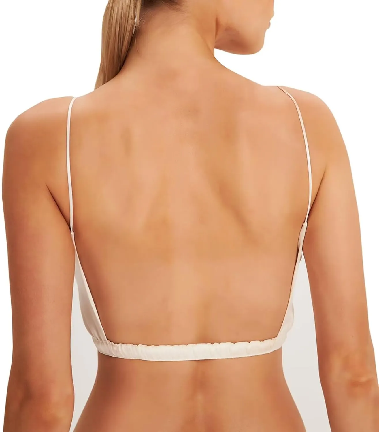 SilRiver Women's Low Back U Neck Spaghetti Strap Silk Tank Top Backless Padded Workout Going Crop