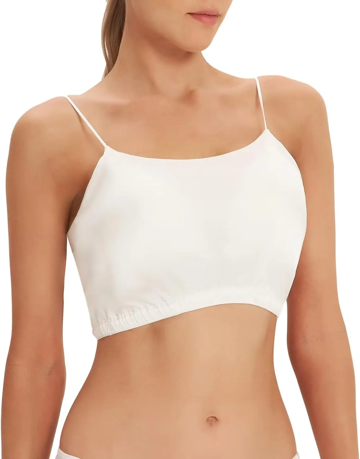 SilRiver Women's Low Back U Neck Spaghetti Strap Silk Tank Top Backless Padded Workout Going Crop