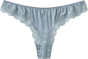 SilRiver Womens Silk G-String Thong Panties Satin T Back Lace Thong Underwear
