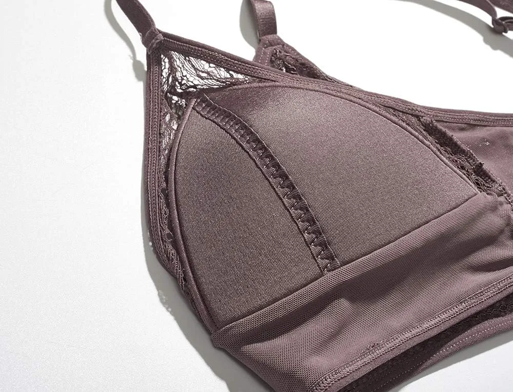 SilRiver Women's Silk Triangle Bralette Lightly Lined Padded Bralette Wireless Lace Bras