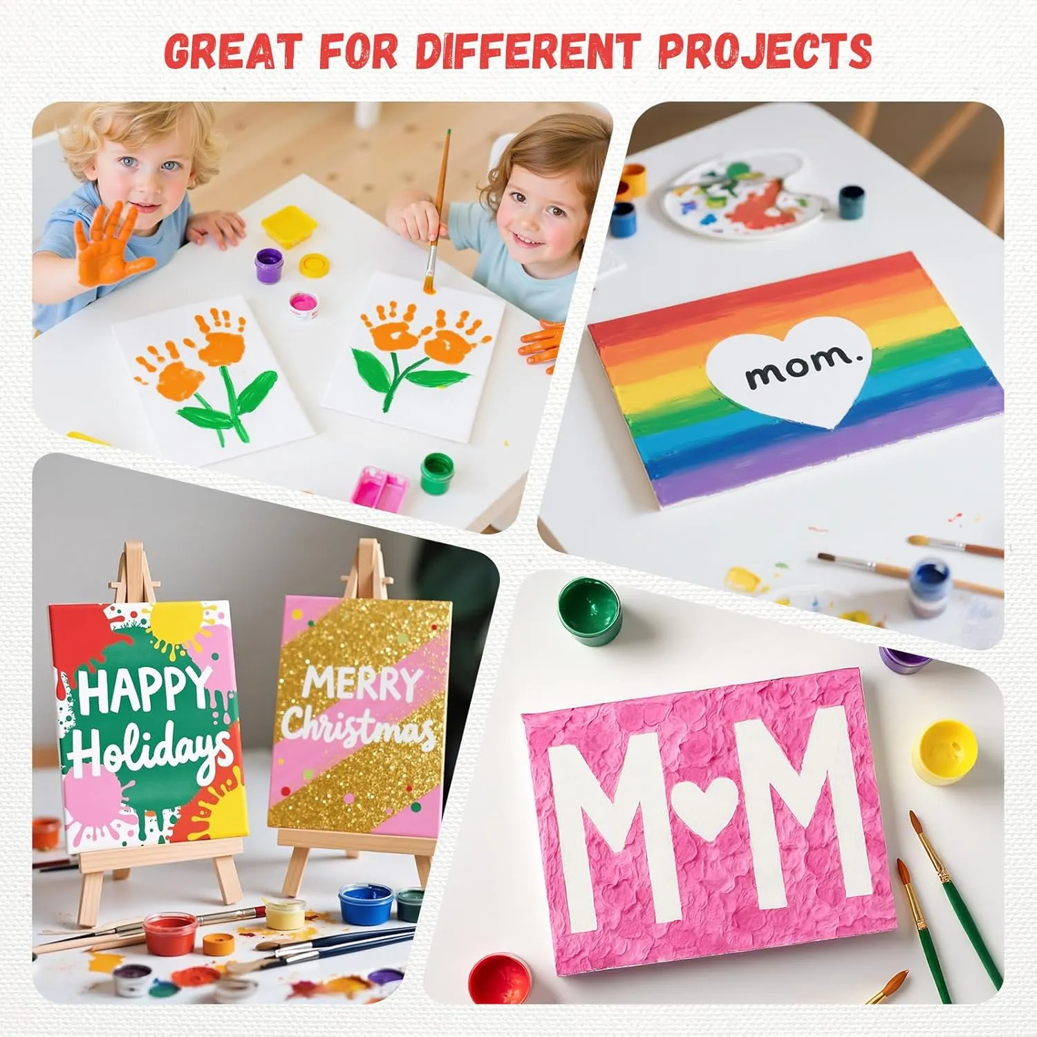 Simetufy 24 Pack Canvas Boards for Painting 6Pcs of Each 5x7, 8x10, 9x12, 11x14 Inch, Flat Paint Canvas Panels for Kids, for Oil Acrylic Watercolor, Gift Box Set