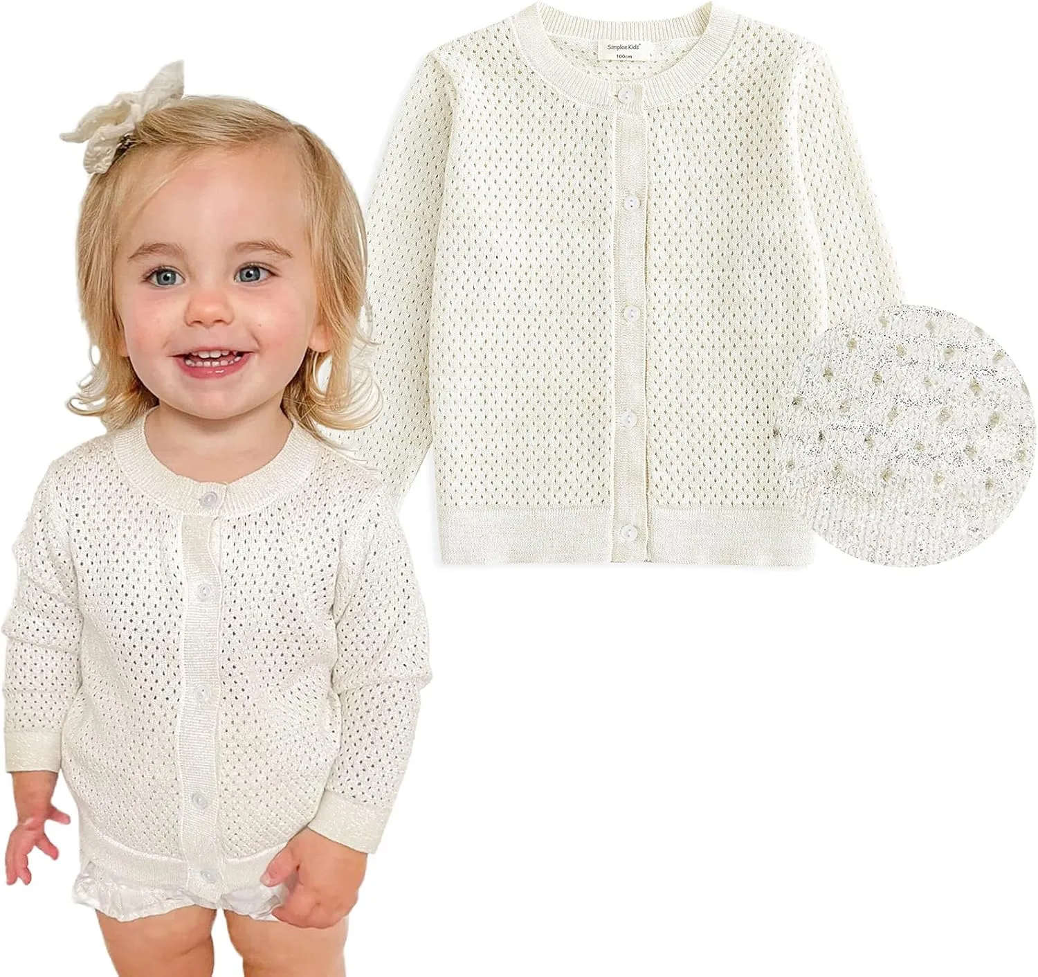 Simplee kids Baby Girl White Sweater Knitted Cardigan for Toddler 1-7Years Open Front Coats Spring Summer Kids Solid Jacket White 12-18Months