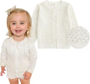 Simplee kids Baby Girl White Sweater Knitted Cardigan for Toddler 1-7Years Open Front Coats Spring Summer Kids Solid Jacket White 12-18Months