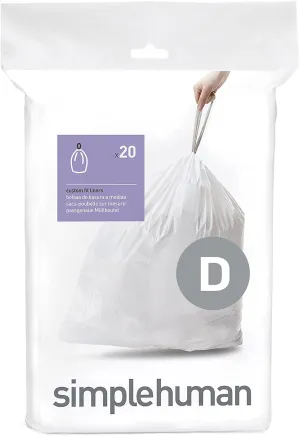 simplehuman code D Custom Fit Drawstring Trash Bags in Dispenser Packs, 20 Count, 20L / 5.2 Gallon, White