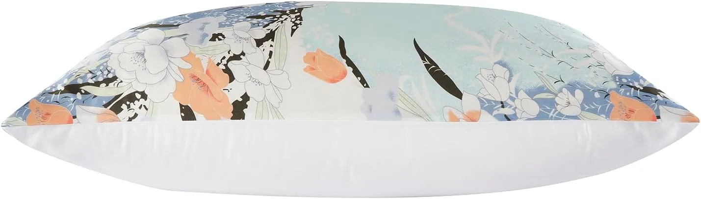 SingleFaced Mulberry Silk Pillowcase Printed Floral Hair Care Silk Luxury Beauty Sleep Accessory Smooth Hair（1Pcs Tenderness Blue） (Tenderness Blue, Queen 20"*30")