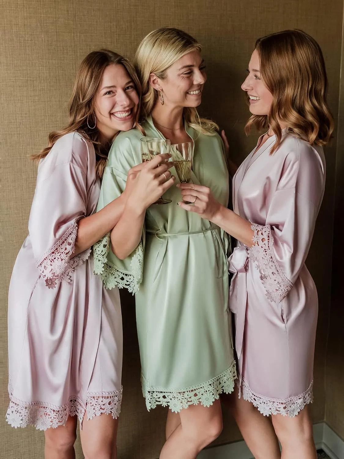 SIORO Women's Satin Robe Lace Silk Kimono Robes Short for Bridesmaid Wedding Party Nightgown Print 2 Medium