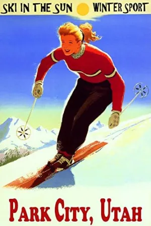 SKI in The Sun Park City Utah USA Blond Girl Speed Skiing Mountain Winter Sport Travel 20" X 30" Vintage Poster ON Canvas REPRO WE Have Other Sizes