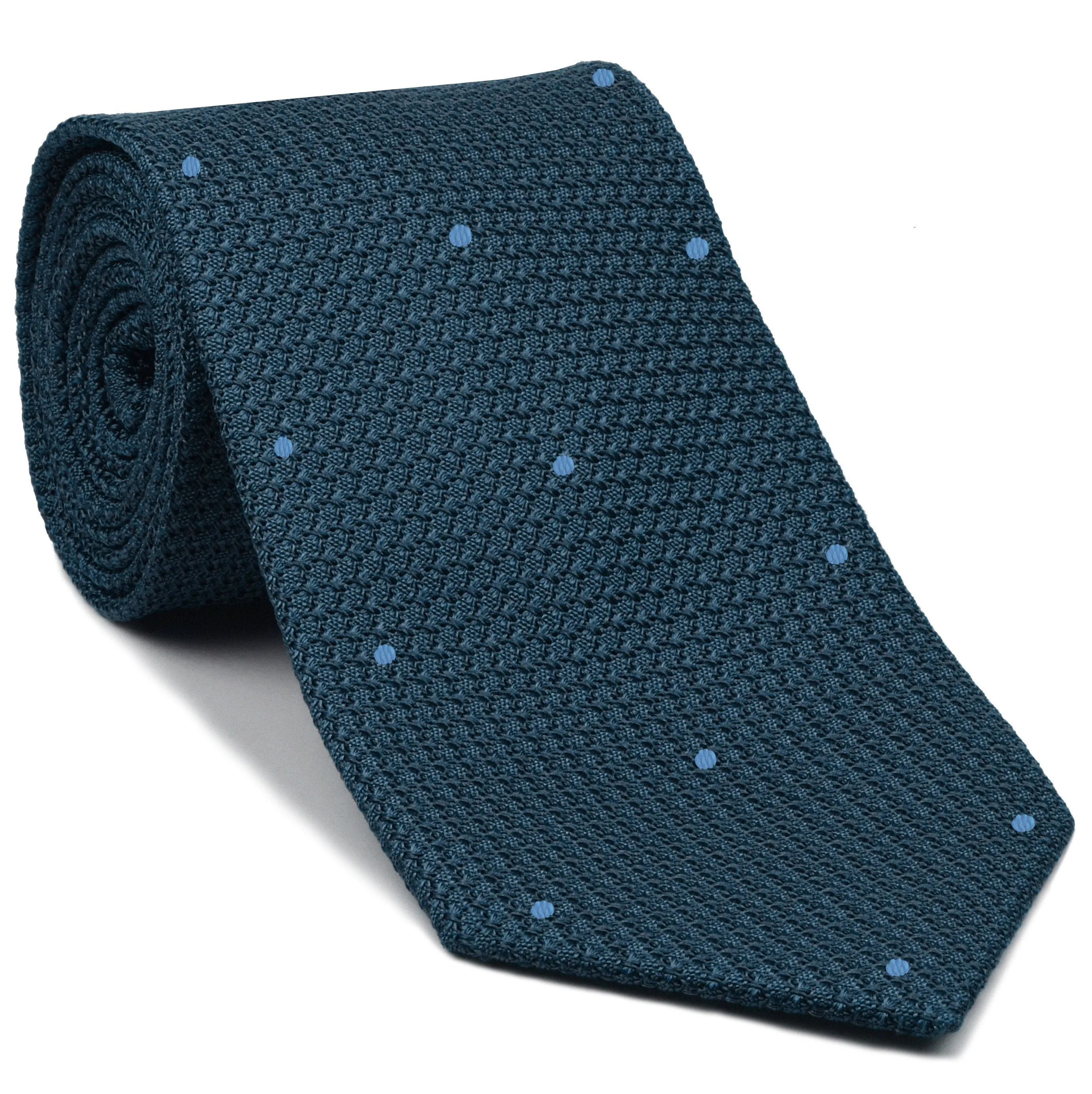 Slate Blue Grenadine Grossa with Sky Blue (Hand Sewn) Pin Dots Silk Tie #GGDT-12(3)
