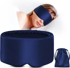 Sleep Mask, Eye Pillow Drowsy Sleep Mask with 3D and Inner Bag for Men and Women, Silk Eye Mask Reusable Cover for Headache Relief, Puffy Eyes, Long Flight Must Haves (Navy)