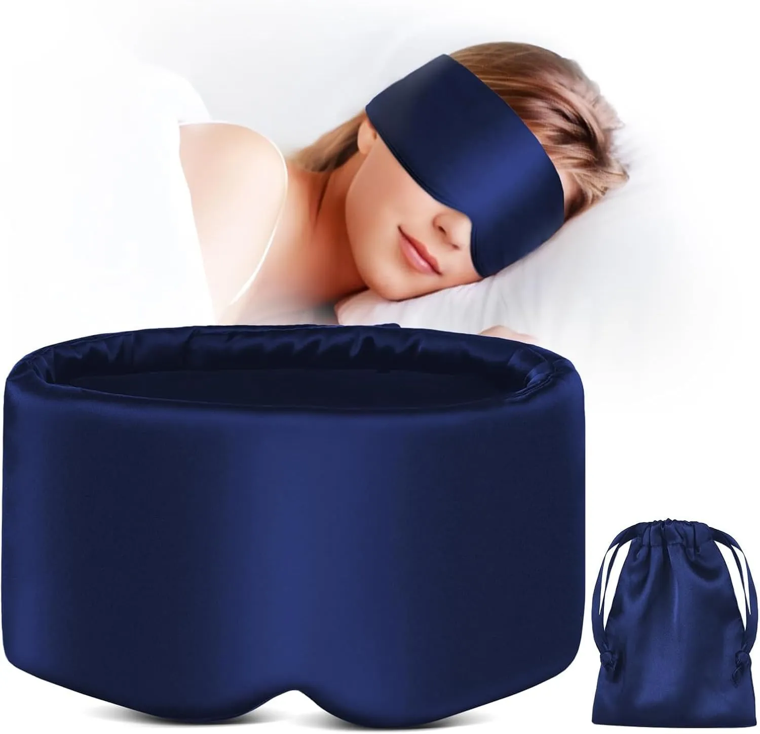 Sleep Mask, Eye Pillow Drowsy Sleep Mask with 3D and Inner Bag for Men and Women, Silk Eye Mask Reusable Cover for Headache Relief, Puffy Eyes, Long Flight Must Haves (Navy)