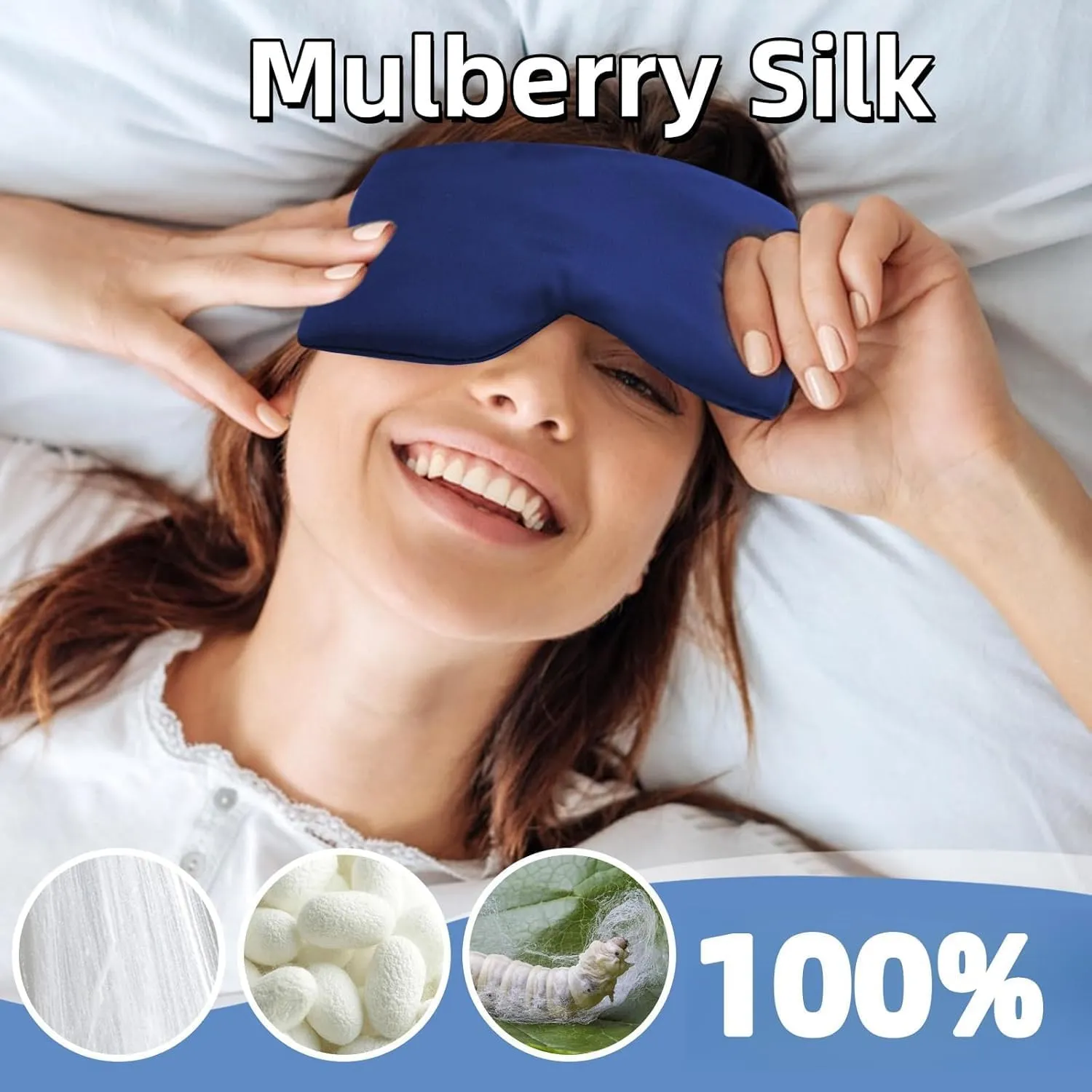Sleep Mask, Eye Pillow Drowsy Sleep Mask with 3D and Inner Bag for Men and Women, Silk Eye Mask Reusable Cover for Headache Relief, Puffy Eyes, Long Flight Must Haves (Navy)