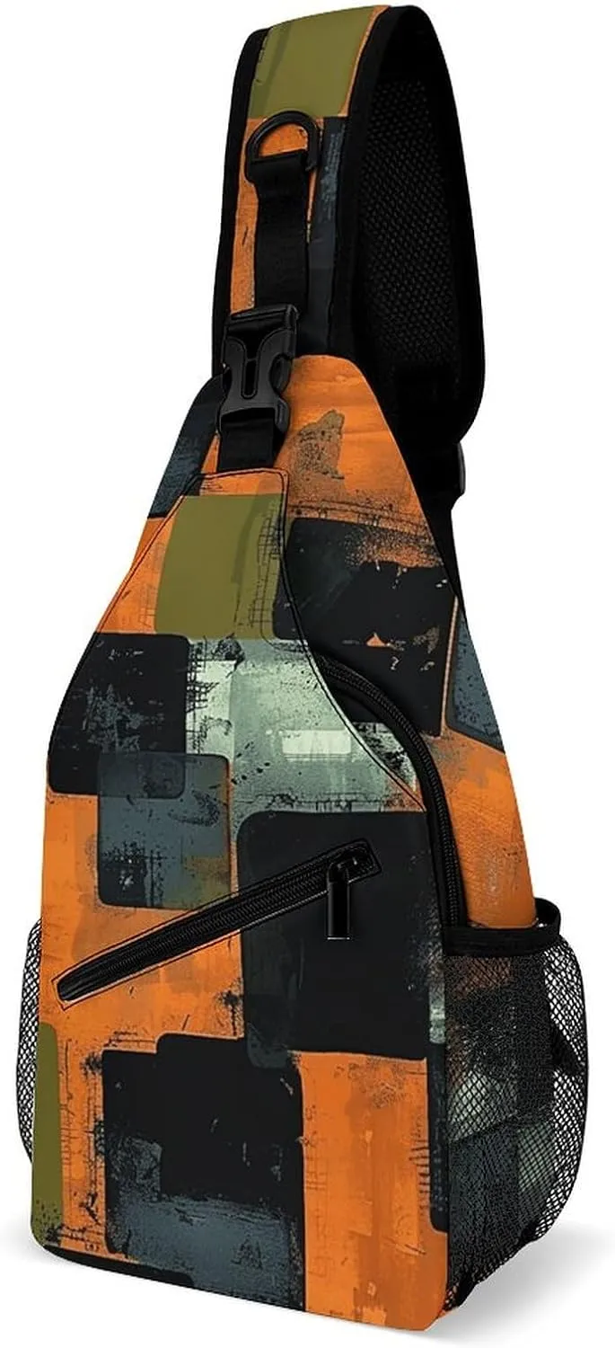 Sling Backpack for Women Men Crossbody Chest Bag Fanny Pack Block Collage Pattern Sling Bag for Hiking Travel