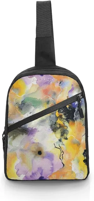 Sling Backpack for Women Men Crossbody Chest Bag Fanny Pack Collage Art Style Sling Bag for Hiking Travel