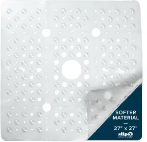 SlipX Solutions 27" Oversize Square Shower Mat, Non-Slip Mat for Elderly & Kids, 100  Power Grip Suction Cups for Smooth Surfaces, Machine Washable, Clear
