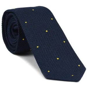 Soft Navy Blue Grenadine Grossa with Yellow (Hand Sewn) Pin Dots Silk Tie #GGDT-11(25)
