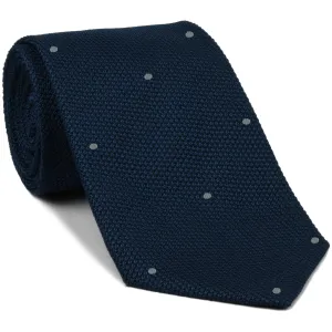 Soft Navy Grenadine Fina with Silver Gray (Hand Sewn) Pin Dots Silk Tie #GFDT-11 (35)