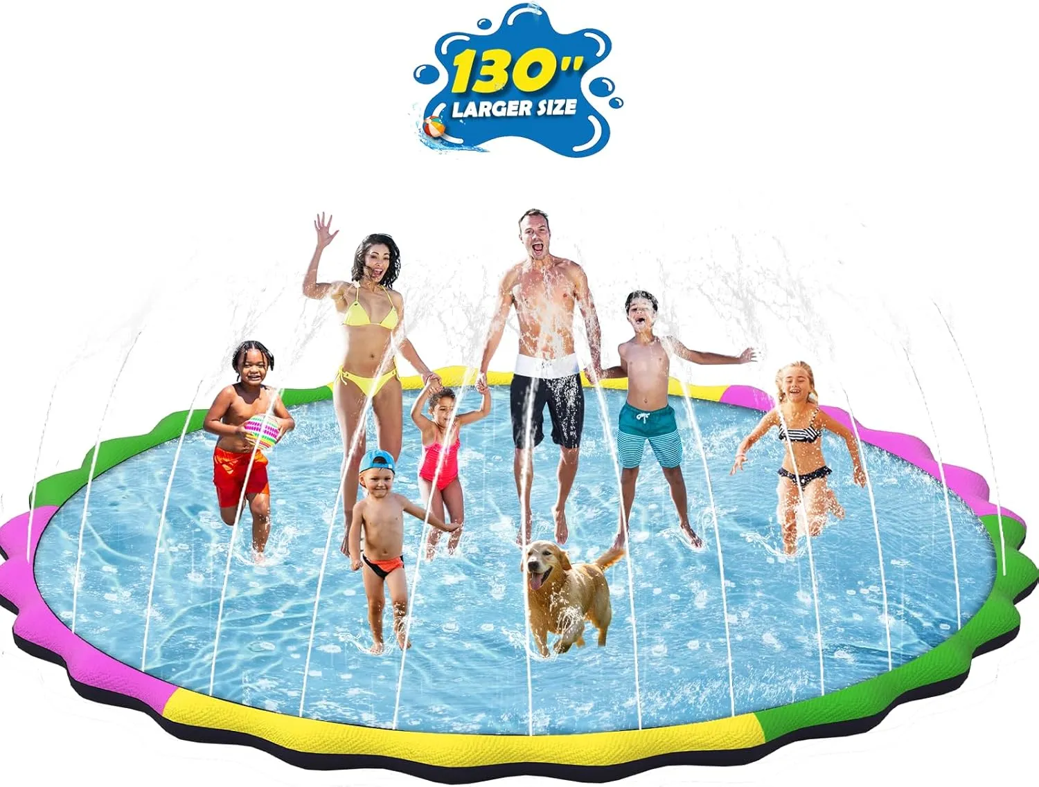 Splash Pad for Kids and Dogs, Totiro 130" Extra Large Sprinkler Pad Non-slip Thicken Dog Pool Summer Outdoor Water Toy Fun Backyard Fountain Giant Water Play Mat for Toddlers Baby Kids Boys Girls 3-12