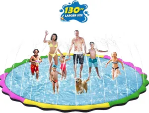 Splash Pad for Kids and Dogs, Totiro 130" Extra Large Sprinkler Pad Non-slip Thicken Dog Pool Summer Outdoor Water Toy Fun Backyard Fountain Giant Water Play Mat for Toddlers Baby Kids Boys Girls 3-12