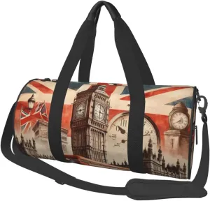 Sports Duffel Bag Collage-Icons-Of-London Foldable Travel Tote Bag Weekender Sleepover Carry On Bag