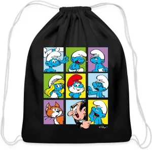 Spreadshirt The Smurfs Colorful Characters Collage Design Cotton Drawstring Bag, One Size, black