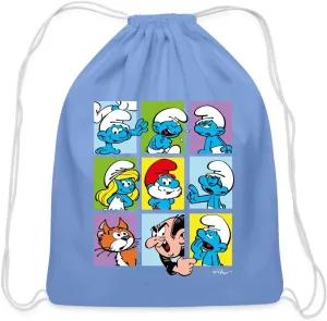 Spreadshirt The Smurfs Colorful Characters Collage Design Cotton Drawstring Bag, One Size, carolina blue