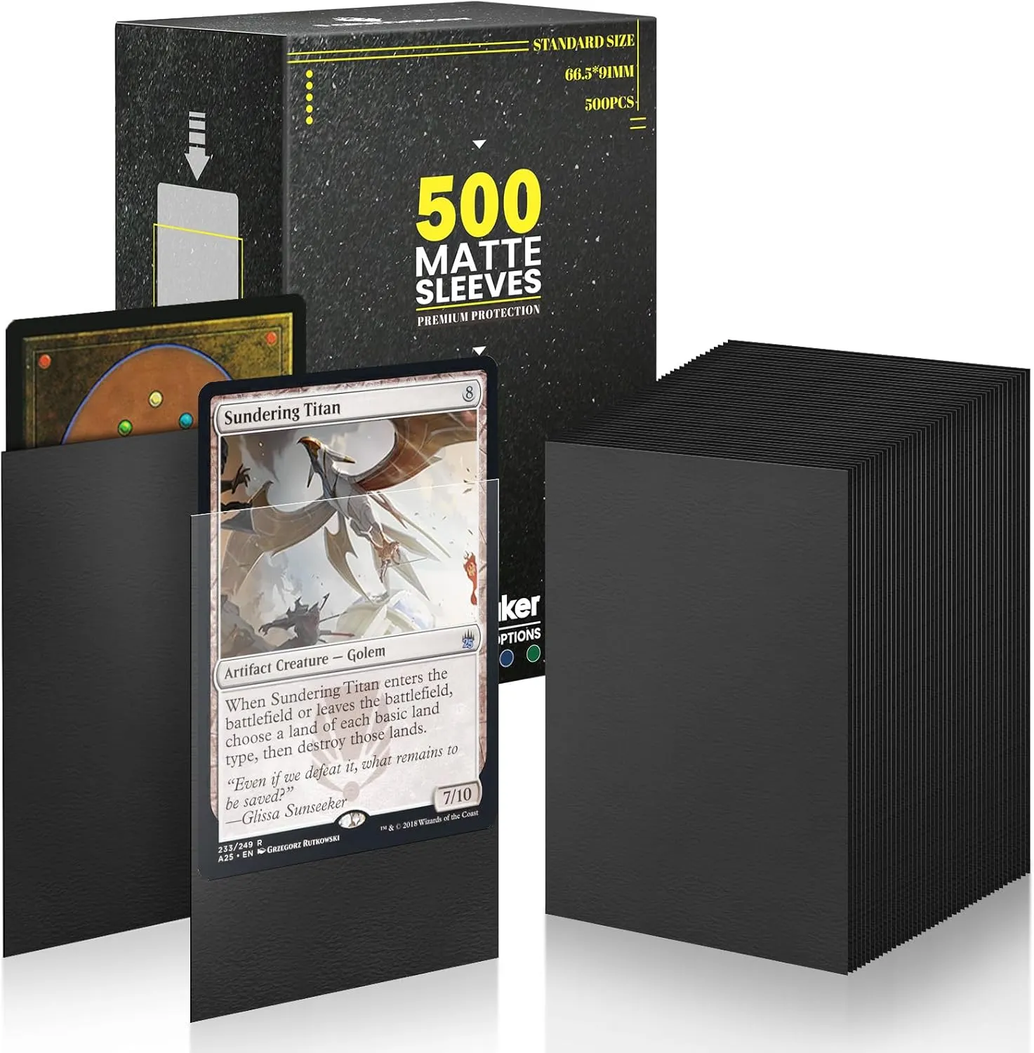 Standard Black MTG Card Sleeves 500 Pack, Card Protectors Sleeves Matte Back Finish, Perfect Shuffling - Protect All Your Trading Cards, TCG Cards & Sports Cards by Fabmaker, Never Tear 66x91mm