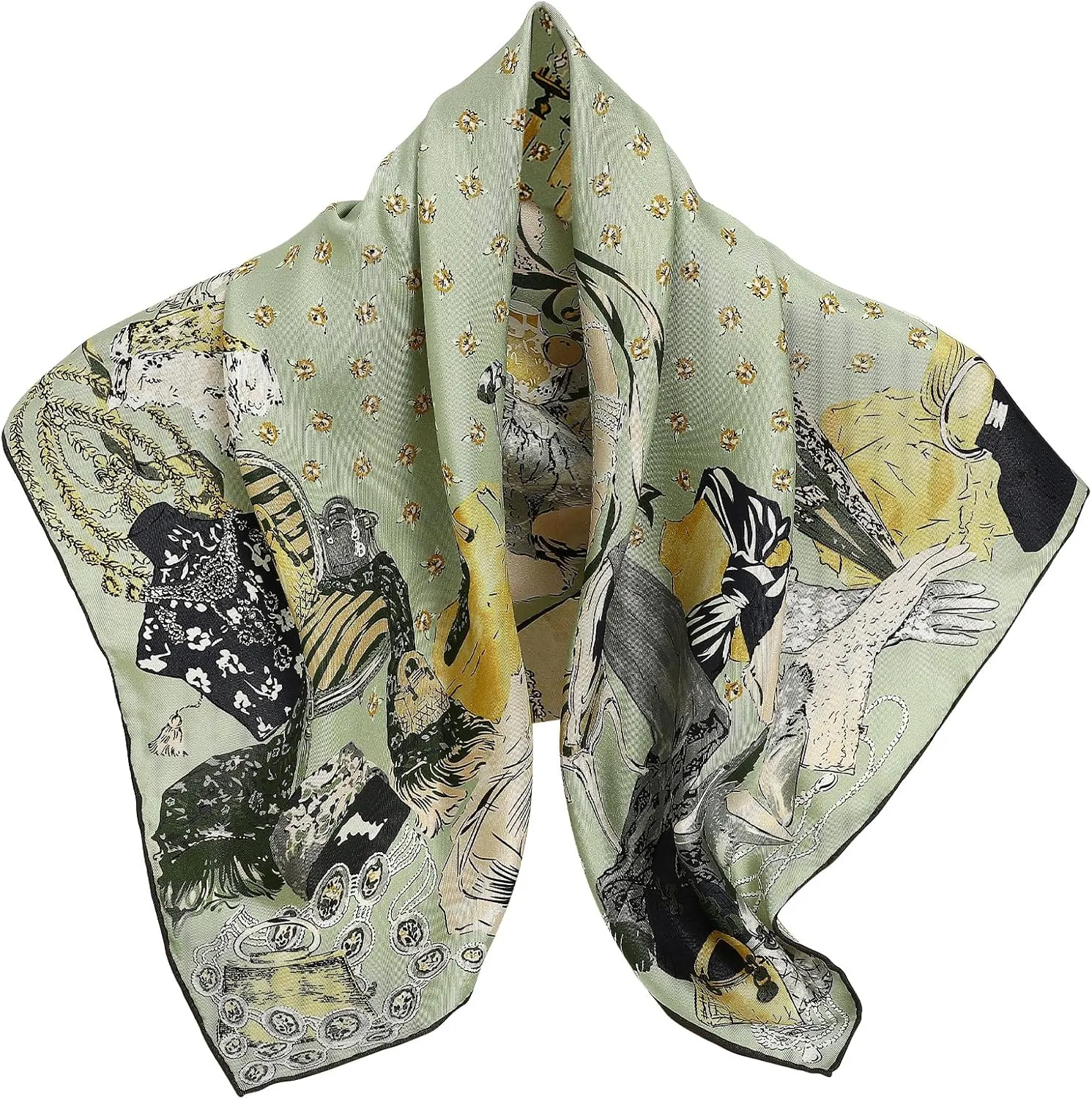 STARWHISPER 100% Pure Mulberry Silk Scarf-27''x27'' 14MM Double-Sided Printed Pure Silk Twill Scarf for Women Square Scarf