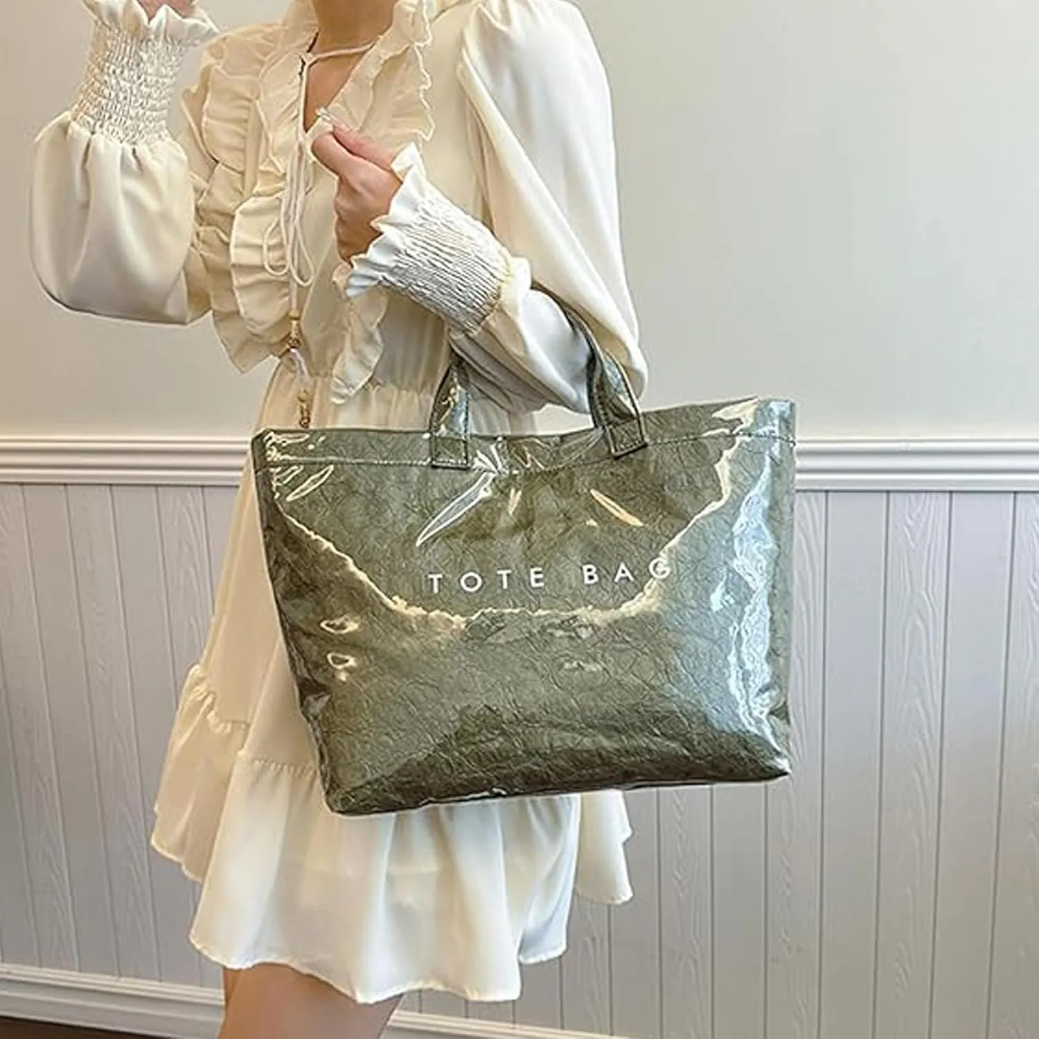 Stellaya Womens Letters Print Tote Bag, PVC Fashion Tote Handbags Shoulder Bag, Stellaya Simple Large Capacity Bag
