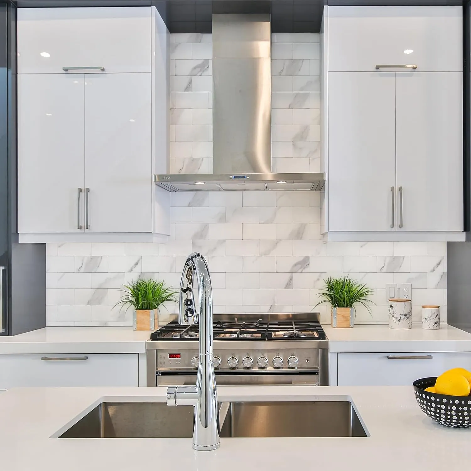 STICKGOO 10-Sheet Subway Tile Peel and Stick Backsplash, Self Adhesive PVC Wall Tile, Calacatta Stick on Backsplash for Kitchen and Bathroom