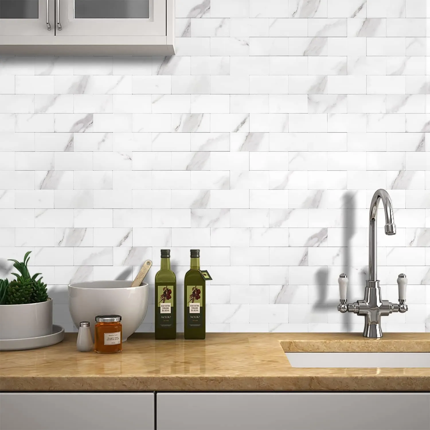 STICKGOO 10-Sheet Subway Tile Peel and Stick Backsplash, Self Adhesive PVC Wall Tile, Calacatta Stick on Backsplash for Kitchen and Bathroom