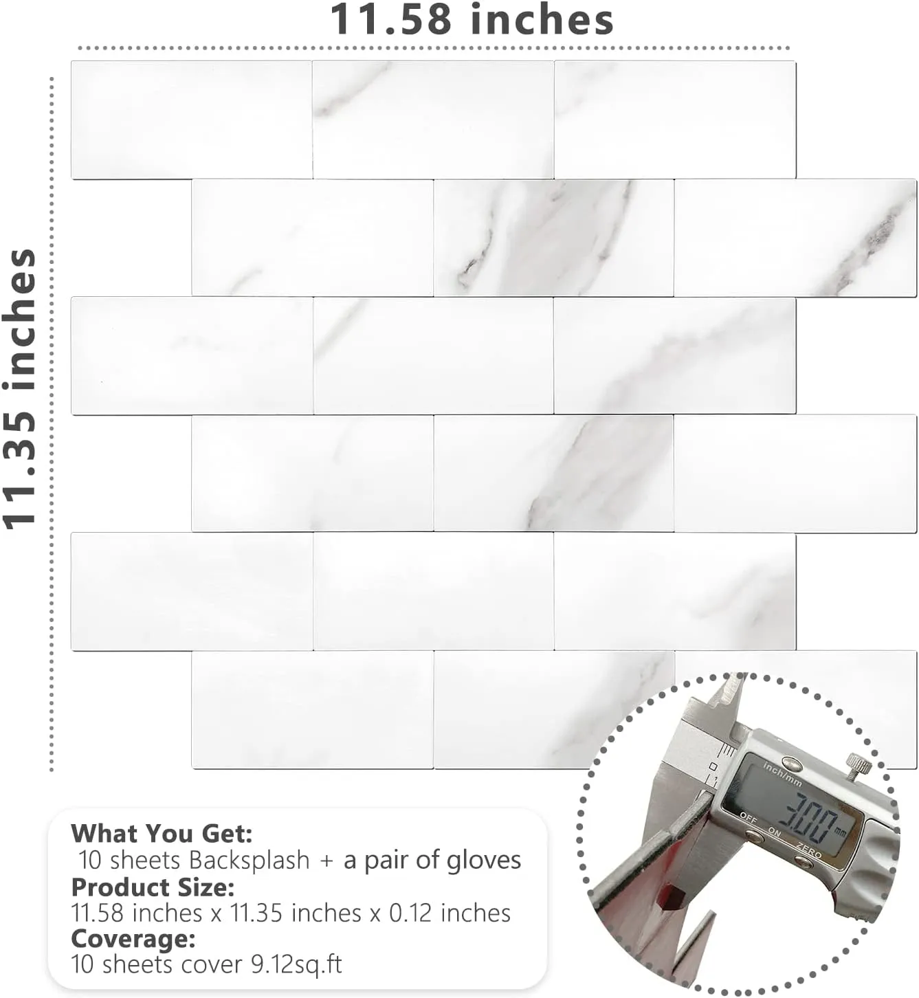 STICKGOO 10-Sheet Subway Tile Peel and Stick Backsplash, Self Adhesive PVC Wall Tile, Calacatta Stick on Backsplash for Kitchen and Bathroom