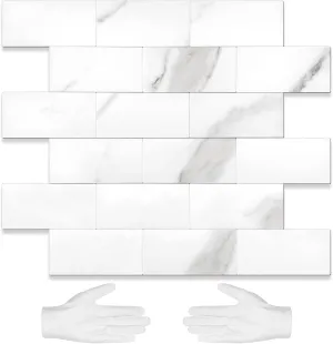 STICKGOO 10-Sheet Subway Tile Peel and Stick Backsplash, Self Adhesive PVC Wall Tile, Calacatta Stick on Backsplash for Kitchen and Bathroom