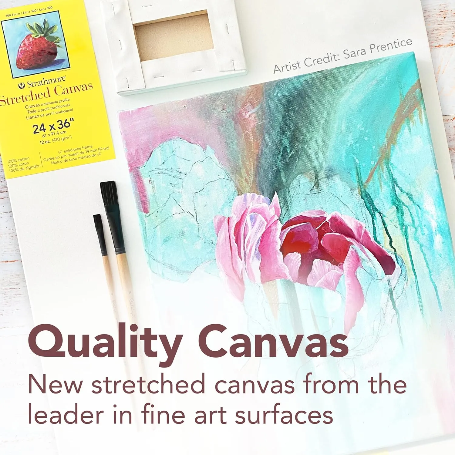 Strathmore 300 Series Stretched Canvas, Gallery Profile, 12x12 inches - Artist Canvas for Oil, Acrylic, Pouring & Mixed Media - 100% Cotton, Triple Primed